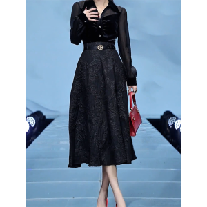Elegant Black High Waist Loose Half-length Skirt Korean Style Commute Large Size Womens Fashion Spring Autumn Season