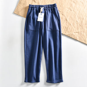 Mens Fleece Lined Thickened Loose Casual Pants Elastic Waist Straight Leg Autumn Winter Fashion Urban Style Basic Color Solid