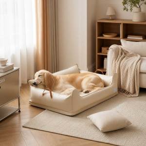 Lovinland Pet Leather Memory Foam Dog Sofa Bed Removable Dog Beds for Large Dogs Waterproof Durable Dogs Bed Couch with Non Skid Bottom for All Pet Sizes