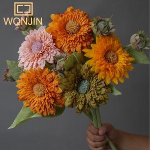 1PC Premium 2 Head Teddy Sunflower Simulation Fake Flower Living Room TV Cabinet Decoration Flower Arrangement Ornament