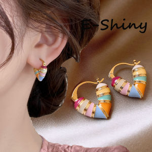 ต่างหูรูปหยดน้ำระย้าโลหะเคลือบรูปหัวใจสีรุ้งแบบฝรั่งเศสสำหรับเป็นของขวัญตัวล็อกตุ้มหูของผู้หญิง