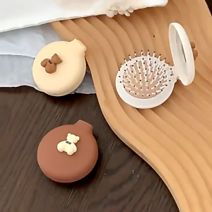 SISIR KACA CERMIN MINI BULAT LIPAT 2 IN 1 TRAVEL SISIR ANTI RONTOK SET KACA BULAT TAS MINI TERMURAH