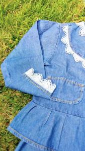 Setelan Denim Anak Perempuan Motif Renda Celana Cutbray Umur 1-10 Tahun