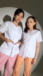Lvin Uniform Arale Classic White Series Lengan Pendek / Baju suster / baby sitter / Seragam Klinik / Setelan Baju seragam suster