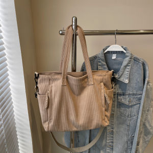 Large Capacity Corduroy Canvas Tote Bag Womens 2025 New Style Commuter Handbag Student Class Shoulder Crossbody Bag