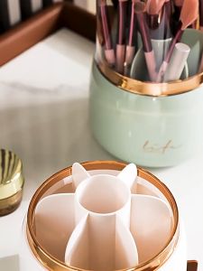 B.I.Y Transparent Makeup Brush Holder | Rotating Cosmetic Brush Organizer | Bekas Berus Makeup Bertutup | 化妝刷收纳盒