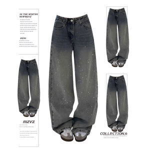 MZVZ | Sparkling Both Sides Hot-fixed Diamond Denim Pants
