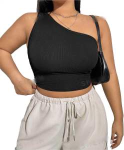 AMY - One Shoulder Top Plus Size One Sleeve Top Plus Size Crop Top