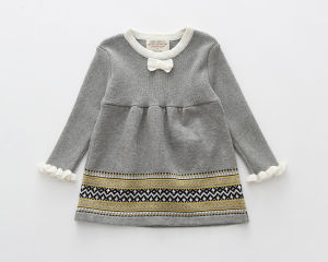 ชุดเดรสยาวแขนยาวถักสำหรับเด็กผู้หญิง สีแดง ปีเกิด ผ้าฝ้ายเนื้อนุ่ม ทรงเอ กระโปรงทรงเอ ฤดูใบไม้ร่วง/ฤดูหนาว