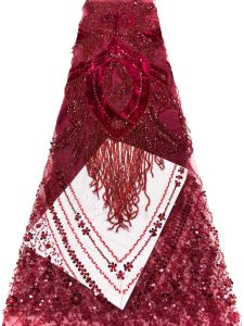 New Design 3D Laser Tassel Beaded Lace Fabric Luxury High Quality African Beaded Sequins Lace Fabric Women Prom Dress Sewing
