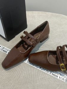 Retro French Mary Jane รองเท้าส้นสูง Chunky สายคล้อง หัวเหลี่ยม นุ่ม รองเท้าเดี่ยวเปิดนิ้วเท้าด้านล่าง ผู้หญิง ทันสมัย รุ่นใหม่