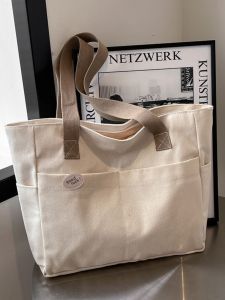 Large Capacity Canvas Shoulder Bag: Soft Handbag for Autumn