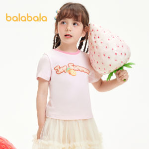 Balabala Children Short Sleeve Girls T Shirt 2024 New Summer Clothes Big Children Little Children Pure Cotton Top Sweet Print