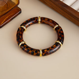 KunJoe Vintage Da Báo Nhựa Acrylic Vòng Tay Cho Nữ 10 Màu Có Thể Xếp Chồng Bohemian Ống Tròn Đính Hạt Co Giãn Lắc Tay