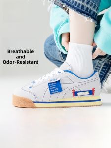 MiiOW | White Womens Mid-Calf Socks Breathable Thin Cotton Blend Antibacterial Summer Socks Comfortable No-Show Design For Spring Autumn