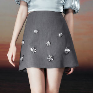 TAMMY TANGS | Elegant High Waist A-Line Mini Skirt With Shiny Sequin Flowers For Women City Commute Casual Shopping Summer Fashion