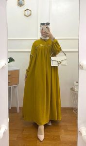 gamis polos polo linen | zayna dress gamis anti UV - Marbella silk PREMIUM | abaya gamis lebaran polos simpel elegan mewah modis busui friendly bahan adem lembut jumbo tangan kerut