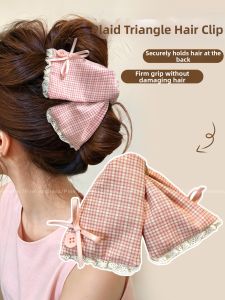 PINK EMPRESS | Gingham Lace Bow Hair Clip Large