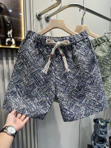 Trendy Mens Summer Shorts Creative Embroidery Five-Point Casual Beach Loose Fit mid Waist Straight Leg Breathable Polyester