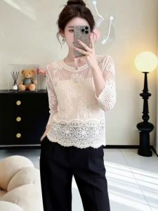 AIYITI | Lace and Embroidery 3/4 Sleeve Blouse Large Size Womens Shirt