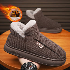 Ankle Wrap Cotton Slippers Mens Winter Fleece-lined Heattech Northeast China Cotton Shoes Outdoor Non Slip Cold-Proof Slip-on Bread Shoes