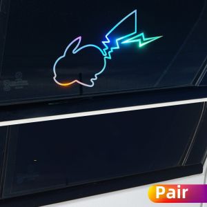 Lightning Pikachu Cut Out Car Stickers Creative Personalized Trend Car Body Triangle Glass Colorful Laser Automobile Sticker Car Stickers