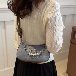 กระเป๋าสะพายใต้วงแขนสำหรับผู้หญิง สไตล์แฟชั่น ลายโบว์ สะพายบ่าและสะพายเฉียง