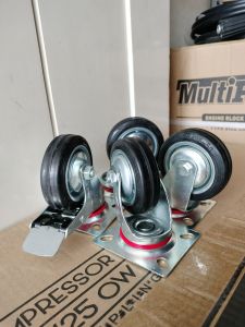 Paket roda 3in karet hitam 2 Rem 2 Hidup Roda troli set 4pcs 2Hidup 2Rem 3"