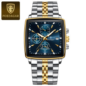 POEDAGAR Top Luxury Male Wristwatch Waterproof Luminous Stainless Steel Men Watch Chronograph Date Business Quartz Mens Watches