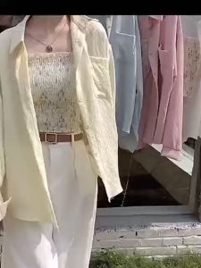 สายเดี่ยวสม็อคลายดอกไม้+เสื้อคลุมงานแซ่บ ชุดเสื้อเข้าเซทสีพาสเทล ลายดอกไม้ผ้าฝ้าย เสื้อแขนกุด