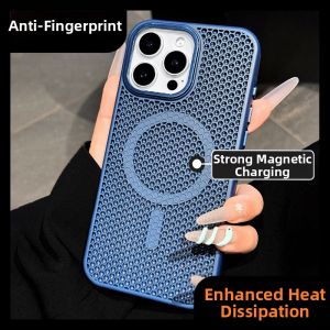 DAIMANG | Summer breathable ip18 new 17 case suitable for Apple 16 mobile phone case iphone15promax hollow cooling 14pro magnetic 13 protective cover wireless charging anti-fall matte 12 black p