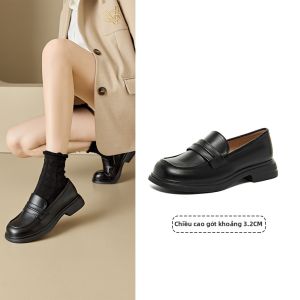 DUSTO | Giày Lười Đế Vuông Mới Thu Màu Đen