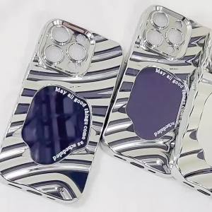 Luxury Plating Mirror Wavy Phone Case For iPhone 17 16 15 14 13 12 11 Pro Max 17Promax Fundas Soft Shockproof Bumper Cases Cover