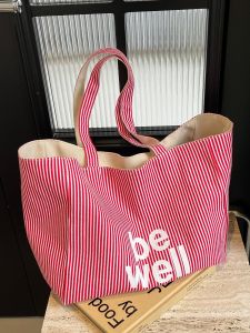 Trendy Lazy Style Double-Sided Canvas Shoulder Bag Large Capacity Letter Print Commuter Tote Bag for Women New 2024 Jane Beauty