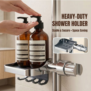 Punch-Free Shower Head Holder With Tray Adjustable Clip-On Slide Rail Rack Matibay Caddy Organizer No Drill Stand