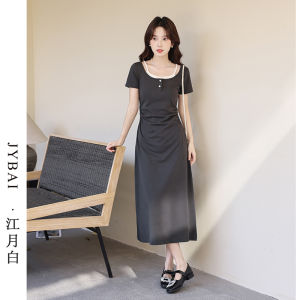 Charm White French Style Tea Break Slimming Waist Design Summer New Womens Dress Square Collar Fake Two-Piece Knitted A-Line Skirt Dress