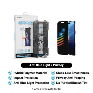 X.One Armorvisor Anti Blue Light Privacy Full Cover Screen Protector with Installer Kit for iPhone 17 16 15 Pro Max Plus