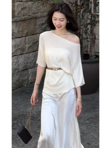 YUEZHONGWEI | Loose Off-Shoulder Short Sleeve Knit T-Shirt