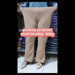 flare pants highwaist scuba - celana cutbray panjang wanita