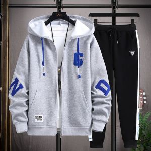 Spring Autumn Hoodie Set for Boys Trendy Jacket Sweatshirt Casual Wear High School Students Youthful Style Comfortable Fit Cotton Polyester