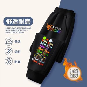 Warm Fleece Lined Casual Sports Pants for Boys And Girls Sprunki Music Rhythm Box Kids Leisure Pants Autumn Winter Thermal Trousers