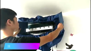Professional Air Conditioner Cleaning Cover with Drain Outlet Waterproof Dust Clean Protector Bag