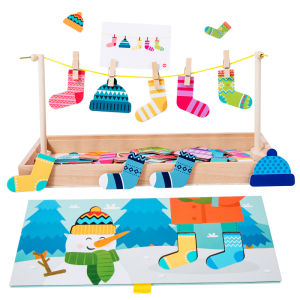 Childrens Wooden Fun Sock Drying Puzzle Color Cognition Matching Fine Motor Training Early Education Learning Educational Toys