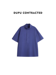DUPU Special Texture Sensation Half Button Stand Collar Short Sleeve T-Shirt Modern Style Cotton Polyester Blend Summer Top