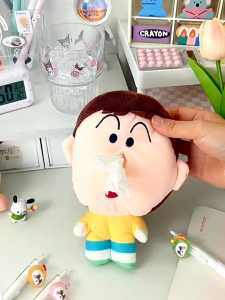Crayon Shin-Chan Tissue Box Plush Doll Funny Design Plush Stuffed Keychain Couple Bag Pendant Bag Decoration