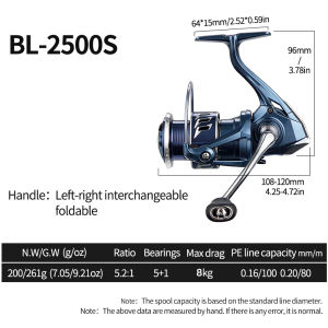 Huidiao Lightweight Spinning Reel 2500/3000 5.2:1 Lure Fishing Reel 5+1BB 8KG Max Drag Zero Play Screw-In Folding Handle