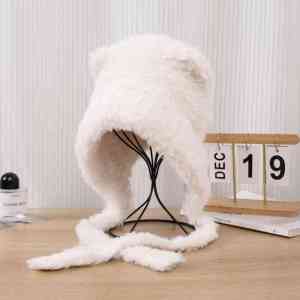 น่ารัก หมวกขนยาวหูหมี ผู้หญิง สไตล์ ฤดูหนาว หน้า อุ่น หมวกถักตุ๊กตาหมวกชายคาสั้น หมวกเดินทางเยาวชน วัสดุอื่น ๆ