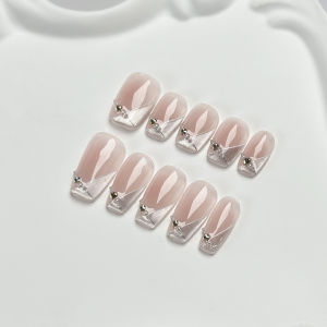 Handmade Wearable Nail Art 2025 New Style Transparent Pink Cat Eye French Daily Versatile High-End Whitening Nail Art 591