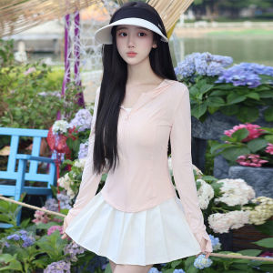 ผ้าไหมน้ําแข็งสีชมพูชุดป้องกันแสงแดดสําหรับผู้หญิง 2024 ใหม่กลางแจ้งUPF50 + SLIM FITโยคะสั้นเสื้อบางชั้นบนซิปHooded COLLAR