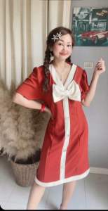 เดรสเกาหลีโบว3d ฟรีไซสอก32-40+ยาว38 ยืดเยอะใส่สบาย ใส่เที่ยวใส่ทำงาน ออกงาน